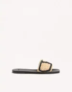 Valentino Viva Superstar Slide Sandal In Raffia With Crochet Embroidery
